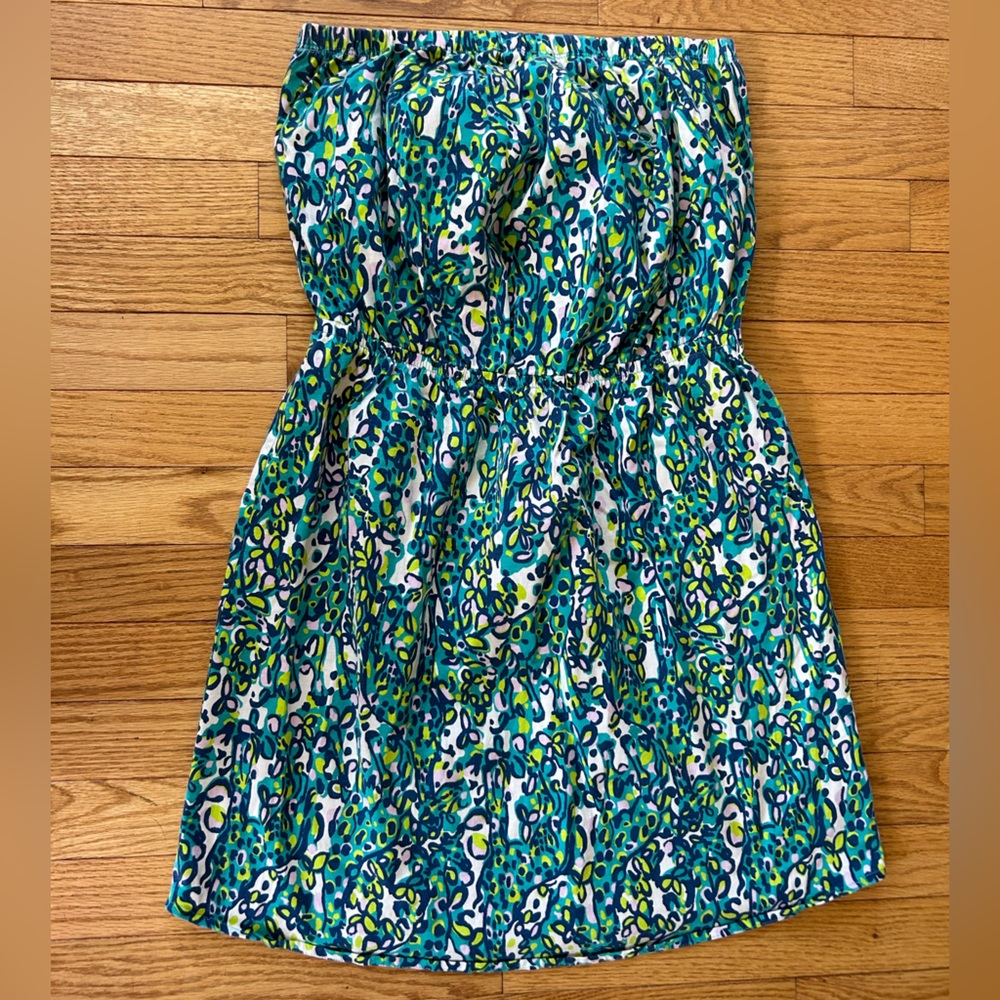 Lilly Pulitzer Windsor Sea blue stretch strapless dress.  Size M, EUC